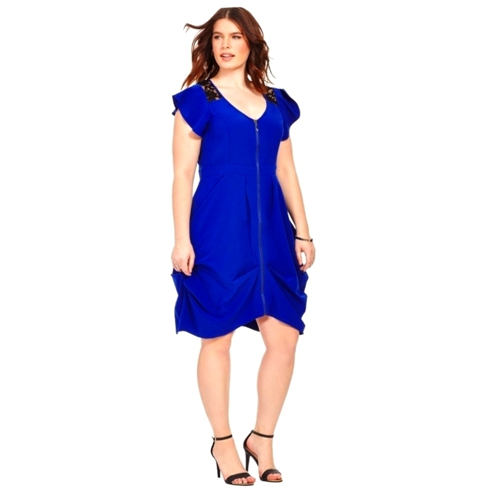 Lace Insert Tunic Dress In Royal by City Chic, Flattering on Every Figure!